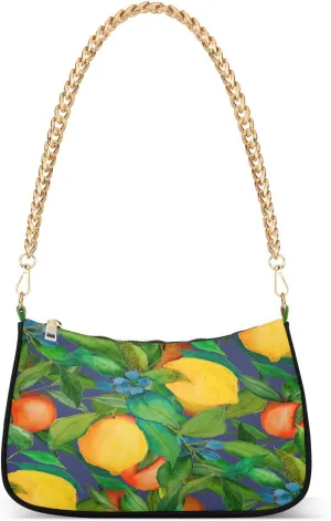 Yellow Lemon Fruits Shoulder Handbags for Women Travel Hobo Tote Handbag Women Gold Chain Shoulder Bags Purse with Zipper Closure