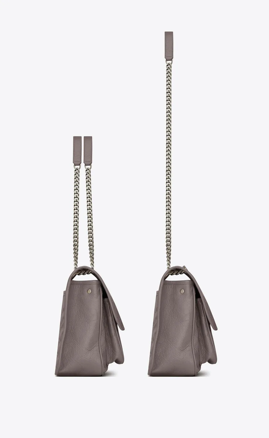 YSL NIKI MEDIUM CHAIN BAG IN CRINKLED VINTAGE LEATHER FOG GREY