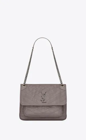 YSL NIKI MEDIUM CHAIN BAG IN CRINKLED VINTAGE LEATHER FOG GREY