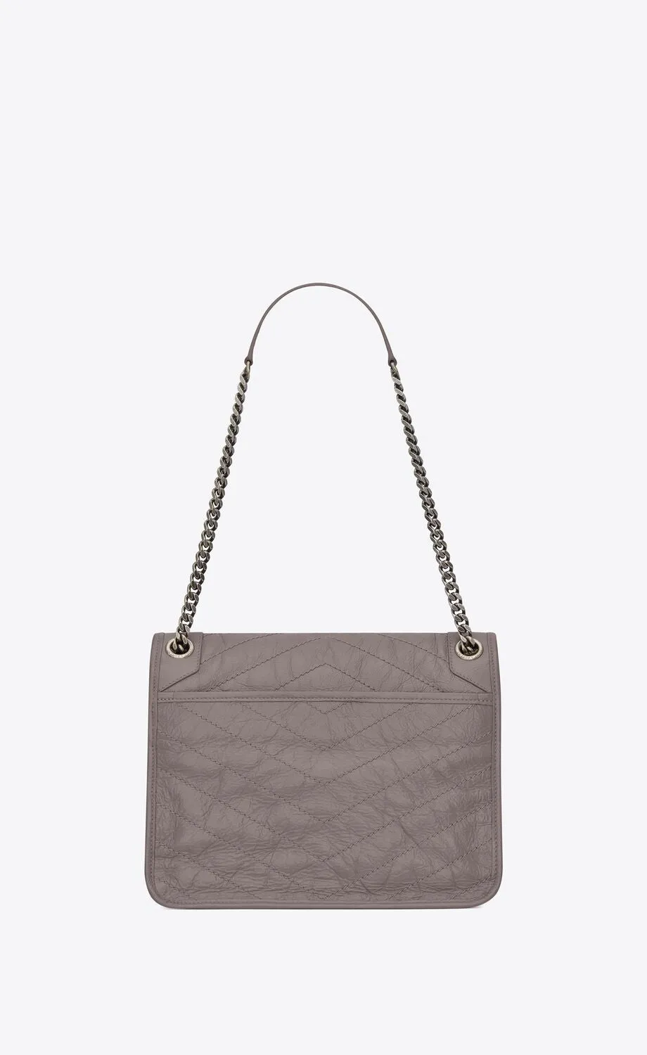 YSL NIKI MEDIUM CHAIN BAG IN CRINKLED VINTAGE LEATHER FOG GREY