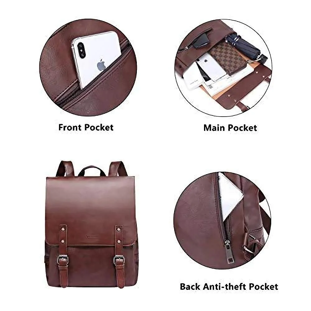 Zebella Vintage Faux Leather Backpack for Women Mens Vegan Leather Back Pack Travel Daypack College Bookbag-Coffee