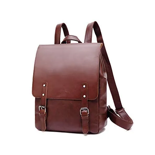 Zebella Vintage Faux Leather Backpack for Women Mens Vegan Leather Back Pack Travel Daypack College Bookbag-Coffee