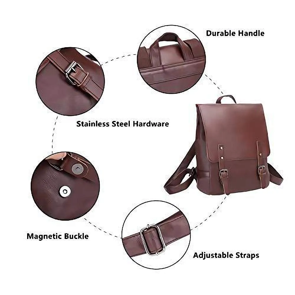 Zebella Vintage Faux Leather Backpack for Women Mens Vegan Leather Back Pack Travel Daypack College Bookbag-Coffee