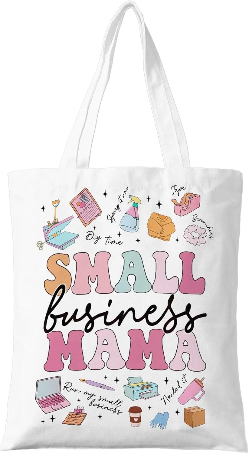 ZYQFN Small Business Mama Tote Bag, Entrepreneur Mom Gift, Motivational Canvas Work Bag for Boss Moms, Perfect for Business Owners, Mompreneurs & Side Hustlers. (109), White, One Size